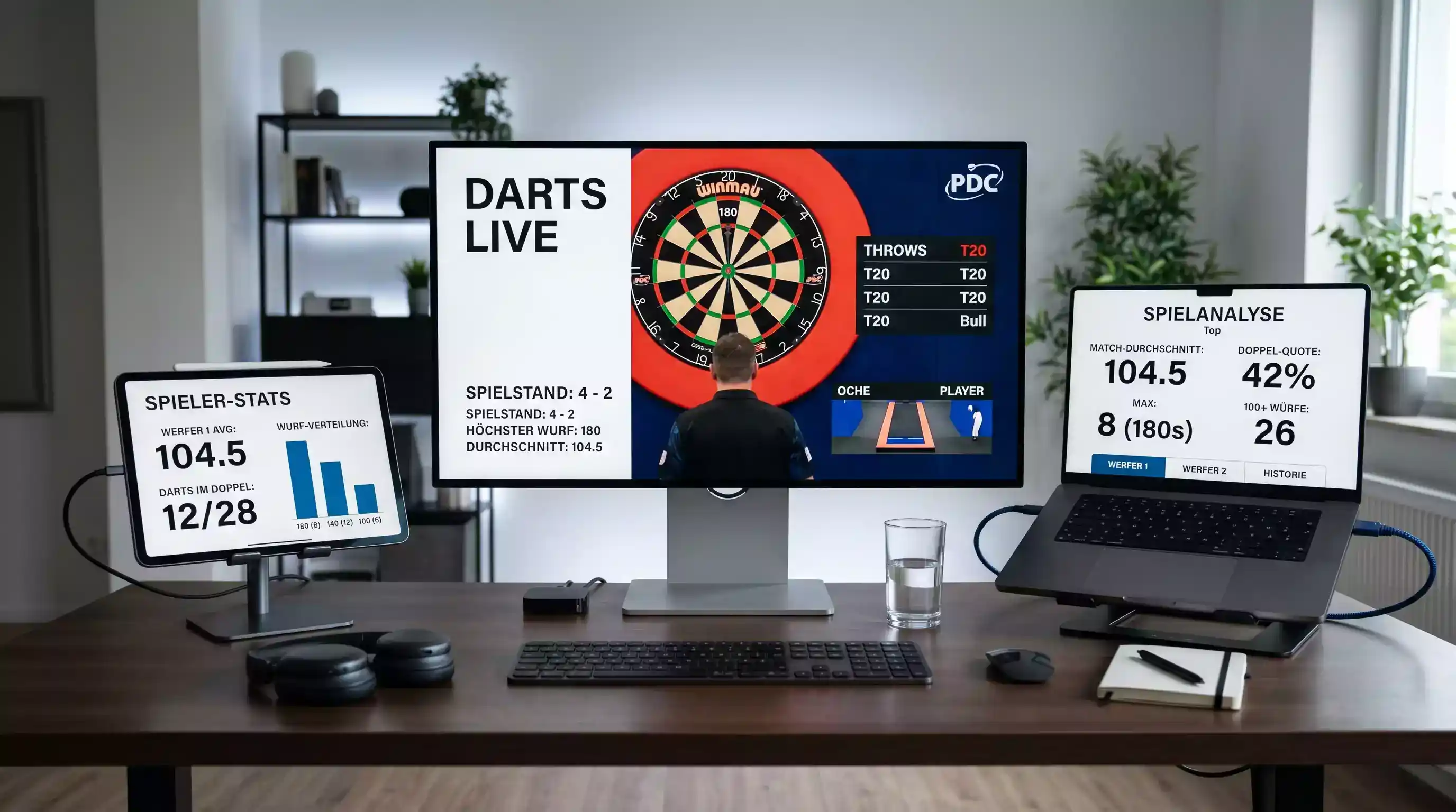 Technisches Setup für Live-Darts-Wetten mit mehreren Bildschirmen